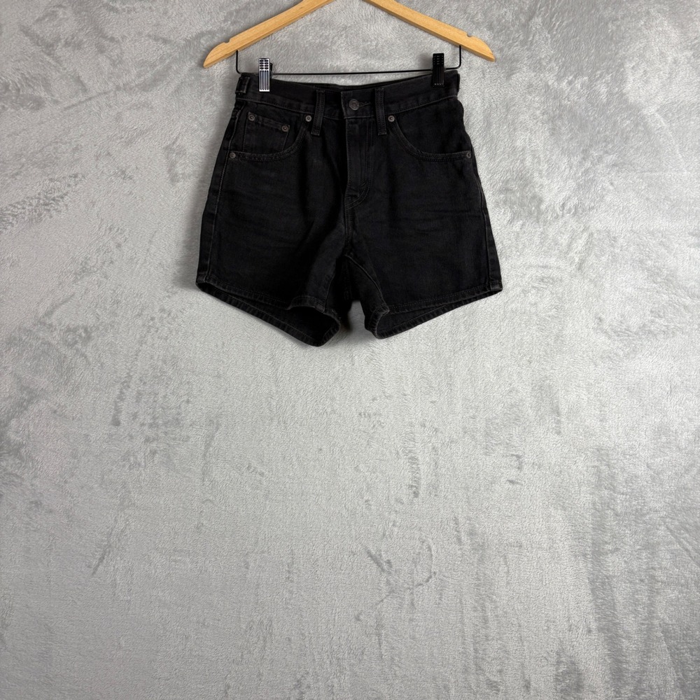 Levi's Cinch Shorts Size 24 Black Denim High Waisted Relaxed Fit 003K1-0006